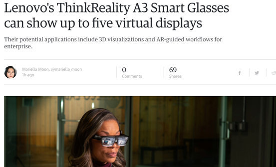 联想的ThinkReality A3智能眼镜,视野中最多支持5个虚拟显示器?
                                            原创