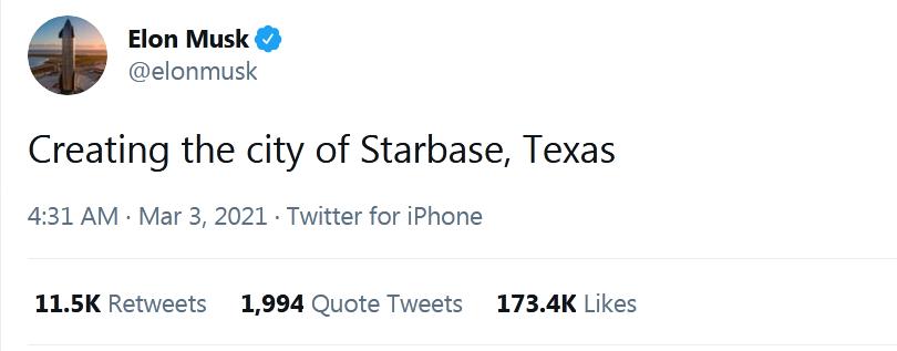 史上最年轻世界首富 特斯拉CEO马斯克宣布正在美国得州建新城 名字叫“星际之城”