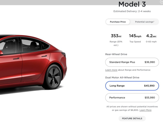 特斯拉美国官网显示，Model3预计交付时间缩短至2-4周