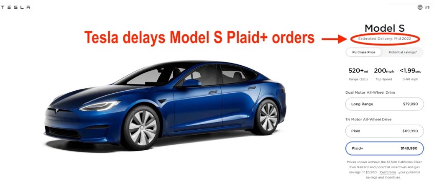 特斯拉(TSLA.US)推迟Model S Plaid Plus订单交付至2022年中