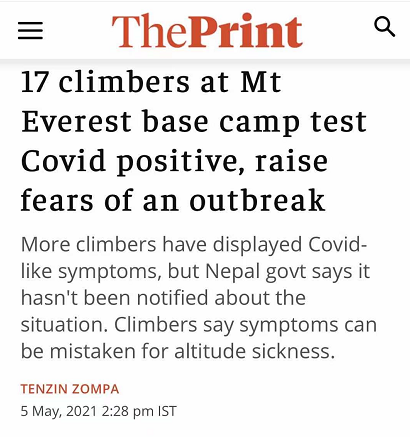 17人确诊！病毒入侵珠峰大本营，尼泊尔变“迷你印度”？死亡人数激增、氧气短缺、国际航班停飞