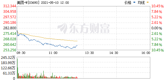 美团(03690.HK)跌超8% 报260港元