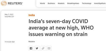 印度七天平均日增确诊创新高，世卫组织发出警告!