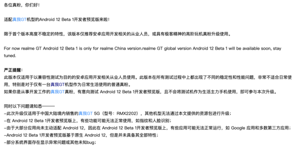 Android 12 Beta 1系统亮相 realme真我GT可首批体验