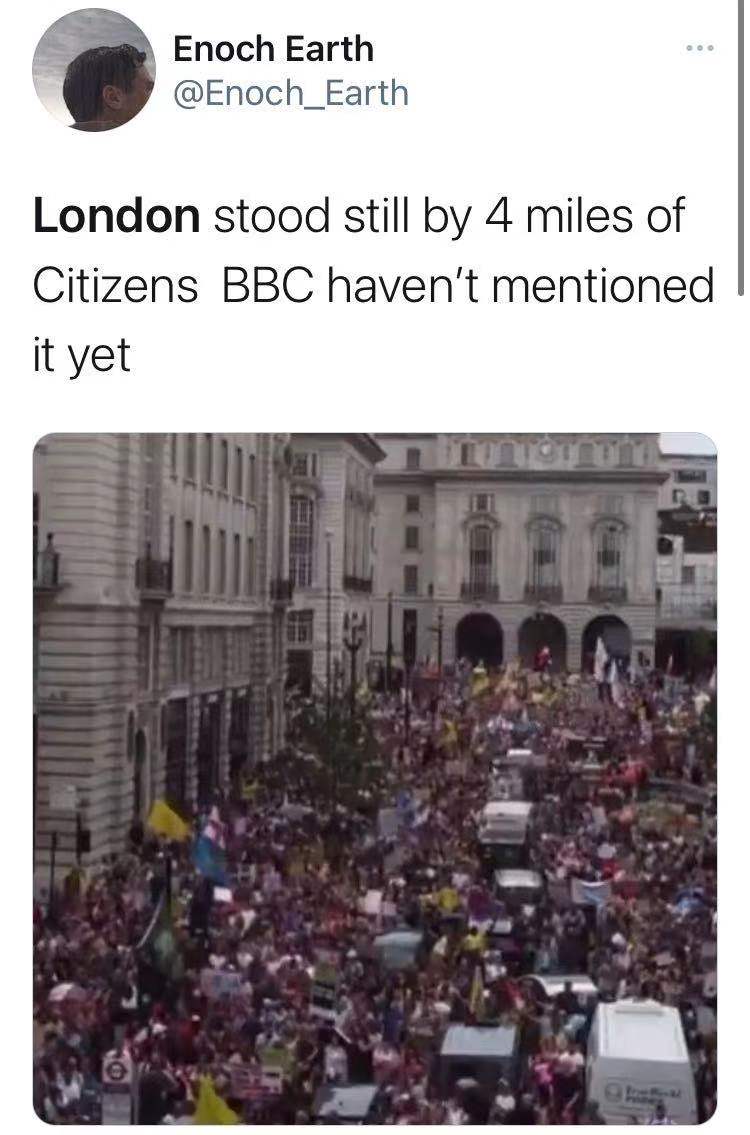 伦敦爆发反封锁大抗议，人群绵延数英里，推特网友质疑：BBC呢？