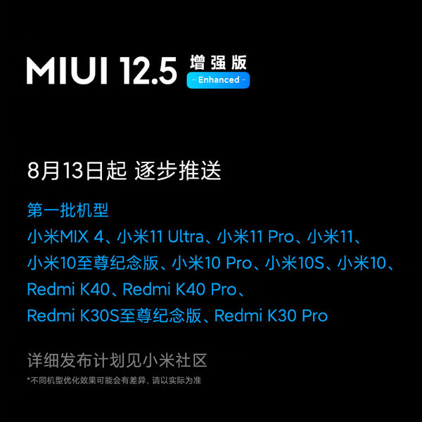 MIUI12.5增强版发布！支持12款机型 8月13日逐步推送