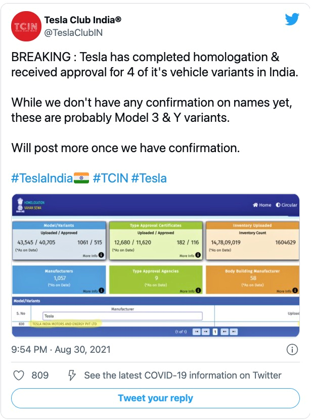 特斯拉Model3/Y系列4款车型在印度获批距进入印度市场再进一步