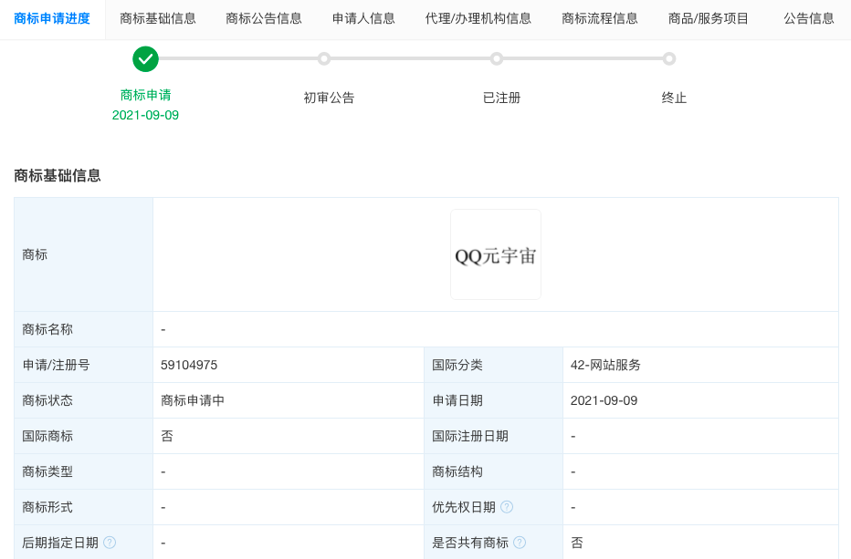 腾讯申请注册“QQ元宇宙”商标 国际分类涉及网站服务