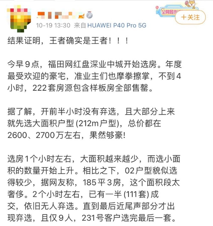 抢爆！深圳最牛新盘4小时吸金52亿元 222套新房被扫光