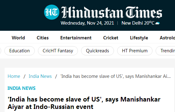 印度国大党领袖称“我们表现得就像是美国的奴隶”，有印度网友赞成：一直如此！
