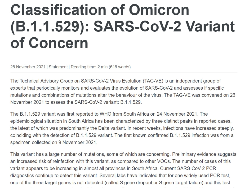 世卫将南非新发现毒株命名为Omicron 使得患者再次感染的风险有所提升