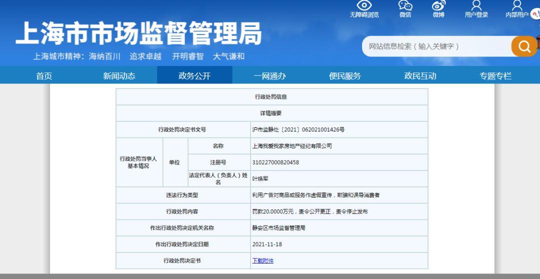 我爱我家北京、上海两公司接连被罚！