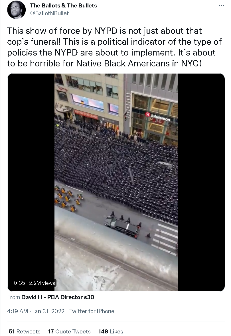 美国进一步撕裂！纽约数千警察冒雪上街，为被枪杀同事送葬