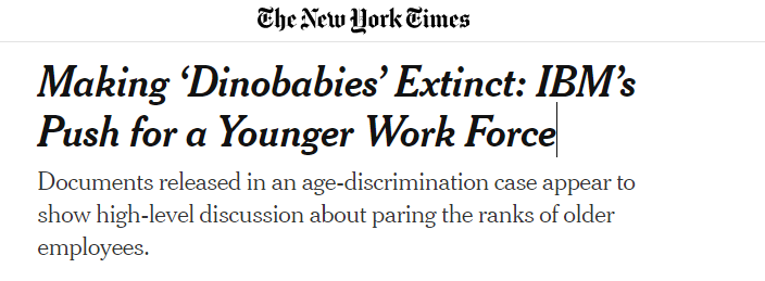 IBM被控年龄歧视：老员工是“恐龙宝宝”，应该成为“灭绝物种”