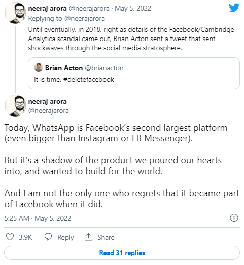 WhatsApp 前高管：当年把公司卖给 Facebook，现在就是十分后悔
