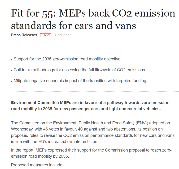 欧洲议会否决更严厉2030车厂减排计划 无碍淘汰内燃机大方向