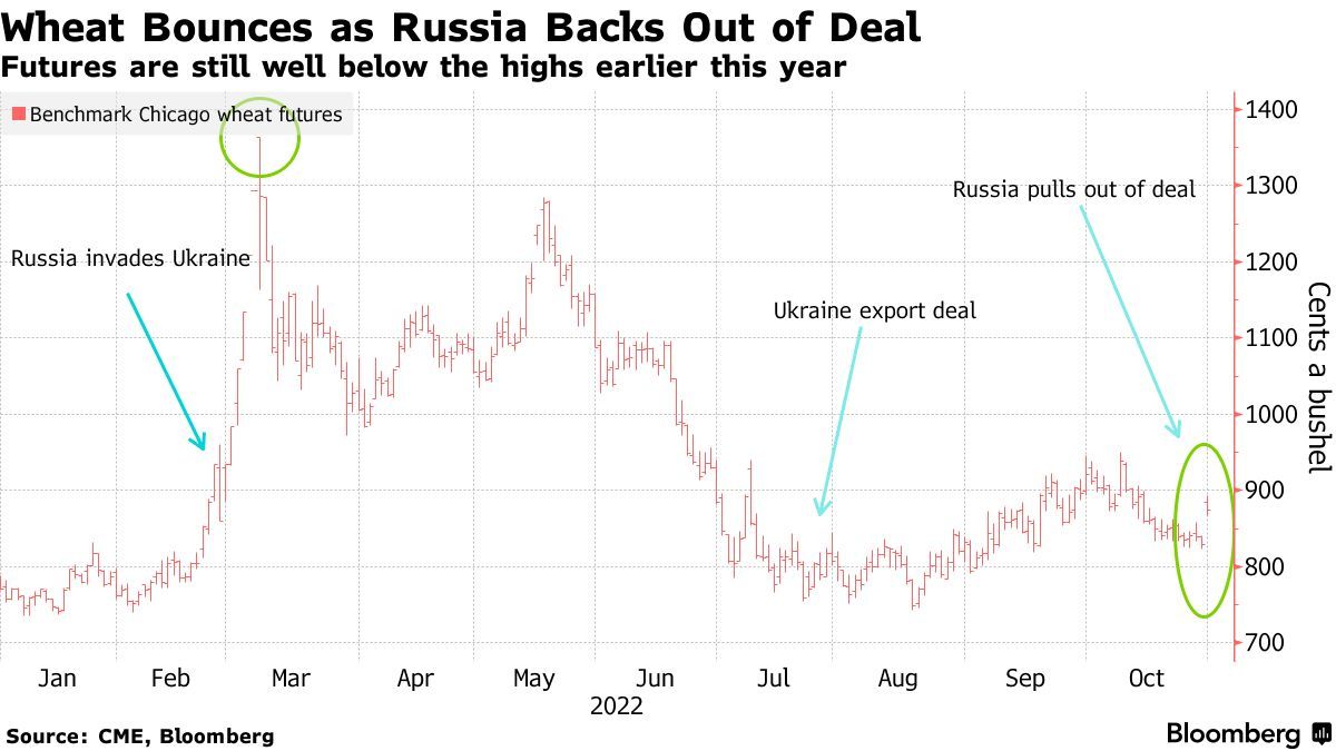 俄罗斯暂停执行黑海粮食出口协议，CBOT小麦价格闻讯飙升