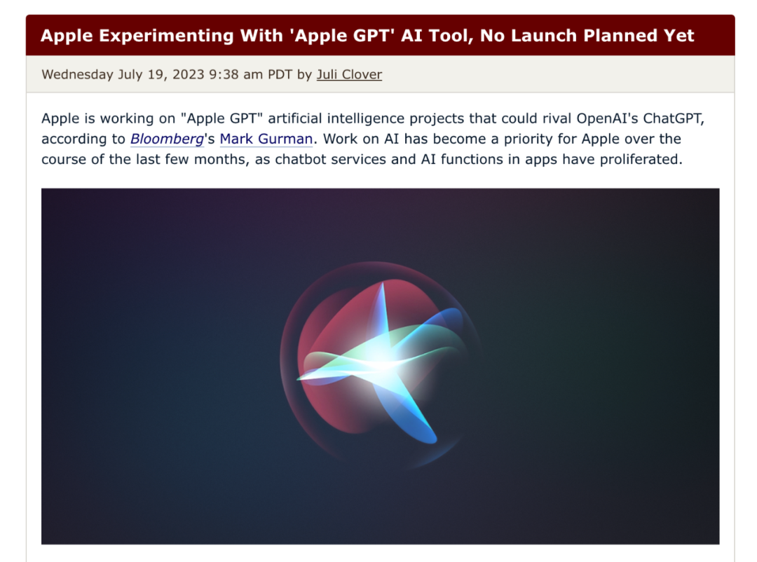 苹果悄悄研发 “ GPT ”，却没人记得Vison Pro了