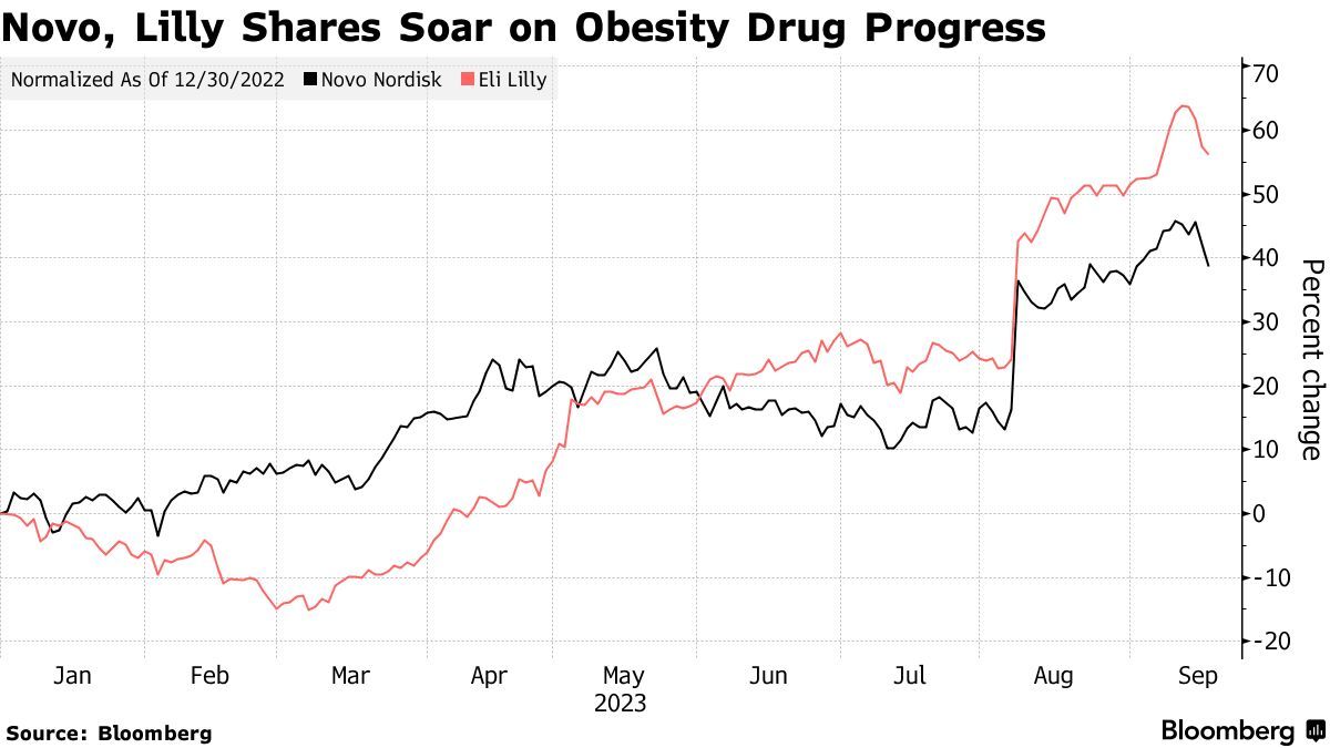 减肥药物持续火爆 投资诺和诺德(NVO.US)、礼来(LLY.US)的股票基金年内表现击败94%同行