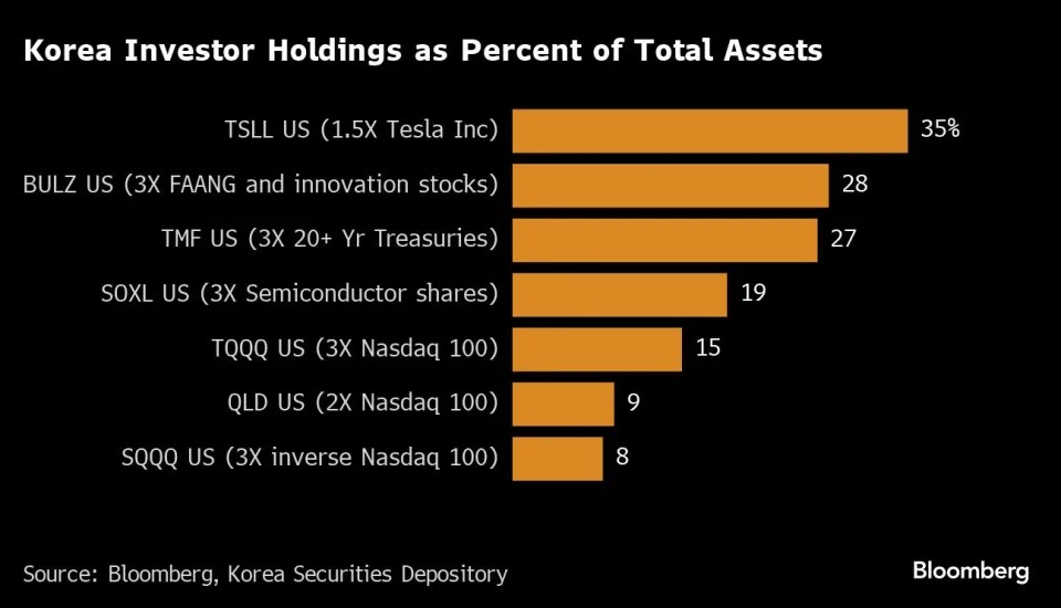 韩国散户偏爱美国科技股杠杆ETF 携资数十亿美元狂买