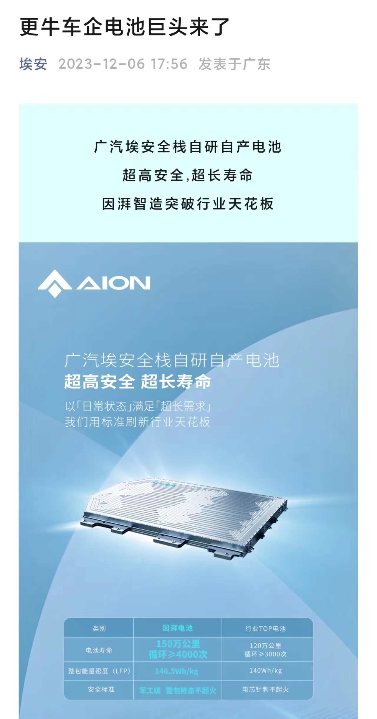 广汽埃安自研电池投产，总经理古惠南：埃安不止造车，将介入生态上下游